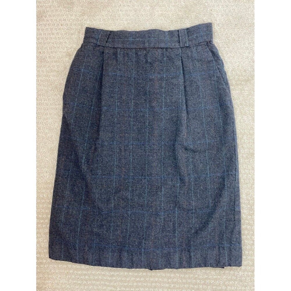 Vtg Sabrina B. Women's Gray Plaid Wool Pencil Knee Length Skirt 14 Retro Career